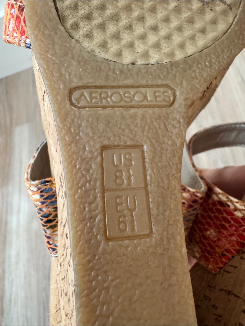 Aerosoles Women’s 8.5 Multicolor Snake Print Cork Wedge Slingback Sandals - Picture 8 of 9